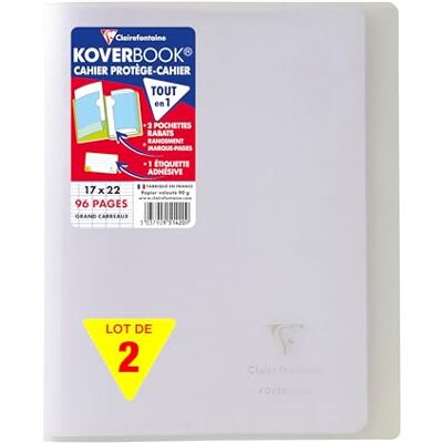 Clairefontaine 951420AMZC Un lot de 2 Cahiers Agrafés Koverbook 17x22 cm 96 Pages Grands Carreaux 90 g Couverture Polypro Couleur : incolore Clairefontaine 951420AMZC Un lot de 2 Cahiers Agrafés Koverbook 17x22 cm 96 Pages Grands Carreaux 90 g Couverture Polypro Couleur : incolore