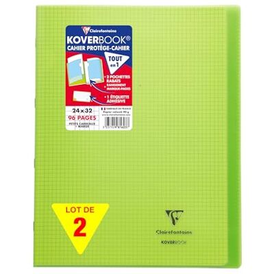 Clairefontaine 981603AMZC Un lot de 2 Cahiers Agrafés Koverbook 24x32 cm 96 Pages Petits Carreaux avec Marge 90 g Couverture Polypro vert Clairefontaine 981603AMZC Un lot de 2 Cahiers Agrafés Koverbook 24x32 cm 96 Pages Petits Carreaux avec Marge 90 g Couverture Polypro vert