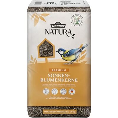 Dehner Natura Premium foder för vilda fåglar, solrosfrön, året-runt-foder proteinrik/energirik, högkvalitativt fågelfoder för vilda fåglar, 20 kg Dehner Natura Premium foder för vilda fåglar, solrosfrön, året-runt-foder proteinrik/energirik, högkvalitativt fågelfoder för vilda fåglar, 20 kg