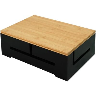 Relaxdays Kabelbox, kabeldragning och ventilation, HxBxD 11 x 32 x 22 cm, dold kabel, uttagslåda, bambu, svart Relaxdays Kabelbox, kabeldragning och ventilation, HxBxD 11 x 32 x 22 cm, dold kabel, uttagslåda, bambu, svart