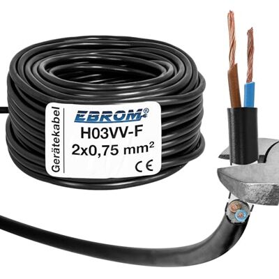 EBROM Plastslangledning rund, LED-kabel, strömkabel, enhetskabel H03VV-F 2 x 0,75 mm² färg: svart, många längder i steg om 5 m upp till 250 meter 2 x 0,75 mm2, din kabellängd: 5 meter EBROM Plastslangledning rund, LED-kabel, strömkabel, enhetskabel H03VV-F 2 x 0,75 mm² färg: svart, många längder i steg om 5 m upp till 250 meter 2 x 0,75 mm2, din kabellängd: 5 meter
