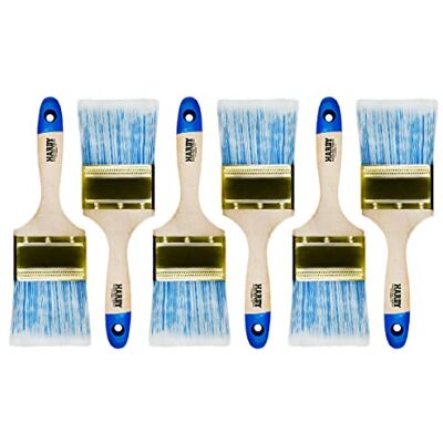 HARDY WORKING TOOLS platt penselset 6 st, 75 mm, serie 42 – lasyrpensel för trä, lackpensel för metall med ljusa syntetborst HARDY WORKING TOOLS platt penselset 6 st, 75 mm, serie 42 – lasyrpensel för trä, lackpensel för metall med ljusa syntetborst