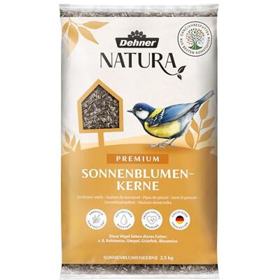 Dehner Natura Premium foder för vilda fåglar, solrosfrön, året-runt-foder proteinrik/energirik, högkvalitativt fågelfoder för vilda fåglar, 2,5 kg Dehner Natura Premium foder för vilda fåglar, solrosfrön, året-runt-foder proteinrik/energirik, högkvalitativt fågelfoder för vilda fåglar, 2,5 kg