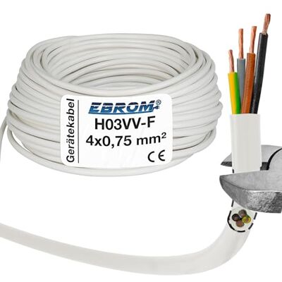 EBROM Plastslangledning rund, kabel, strömkabel, enhetskabel H03VV-F 4 x 0,75 mm² färg: vit, många längder i steg om 5 meter upp till 250 meter 4 x 0,75 mm2, din kabellängd: 5 meter EBROM Plastslangledning rund, kabel, strömkabel, enhetskabel H03VV-F 4 x 0,75 mm² färg: vit, många längder i steg om 5 meter upp till 250 meter 4 x 0,75 mm2, din kabellängd: 5 meter
