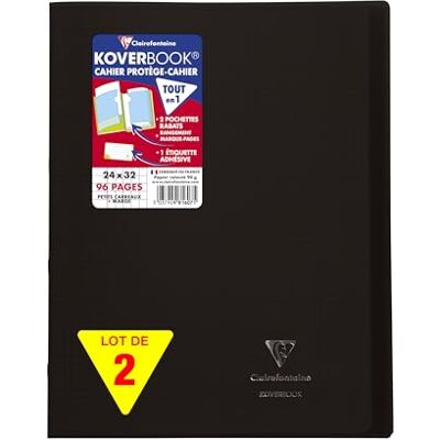Clairefontaine 981607AMZC Un lot de 2 Cahiers Agrafés Koverbook 24x32 cm 96 Pages Petits Carreaux avec Marge 90 g Couverture Polypro noir Clairefontaine 981607AMZC Un lot de 2 Cahiers Agrafés Koverbook 24x32 cm 96 Pages Petits Carreaux avec Marge 90 g Couverture Polypro noir