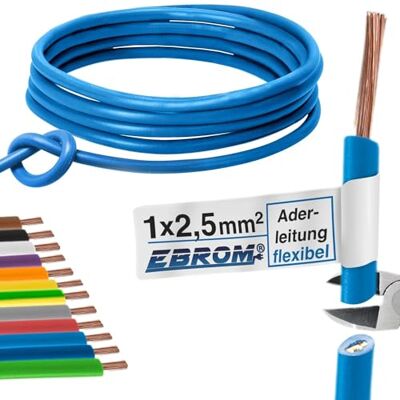 EBROM Trådkabel – enkel laddning flexibel – PVC-kabel – H07V-K 2,5 mm² – färg: ljusblå – många längder finns i steg om 5 meter, din längd: 25 m 2,5 mm2 EBROM Trådkabel – enkel laddning flexibel – PVC-kabel – H07V-K 2,5 mm² – färg: ljusblå – många längder finns i steg om 5 meter, din längd: 25 m 2,5 mm2
