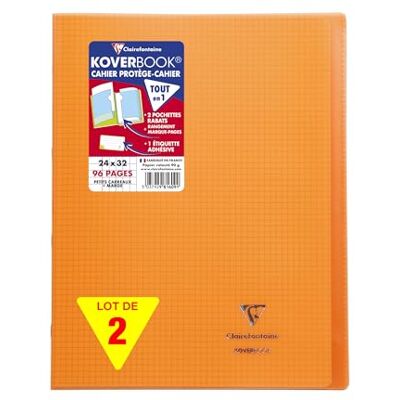 Clairefontaine 981609AMZC Un lot de 2 Cahiers Agrafés Koverbook 24x32 cm 96 Pages Petits Carreaux avec Marge 90 g Couverture Polypro orange Clairefontaine 981609AMZC Un lot de 2 Cahiers Agrafés Koverbook 24x32 cm 96 Pages Petits Carreaux avec Marge 90 g Couverture Polypro orange