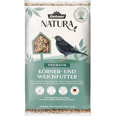 Dehner Natura Premium foder för vilda fåglar, kornfoder/mjukt foder, året-runt-foder proteinrik/energirik, högkvalitativt fågelfoder för vilda fåglar, 2,5 kg Dehner Natura Premium foder för vilda fåglar, kornfoder/mjukt foder, året-runt-foder proteinrik/energirik, högkvalitativt fågelfoder för vilda fåglar, 2,5 kg