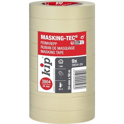 Kip Masking-Tec finkräpp 3804-24 natur 24 mm x 50 m 9 rullar Kip Masking-Tec finkräpp 3804-24 natur 24 mm x 50 m 9 rullar
