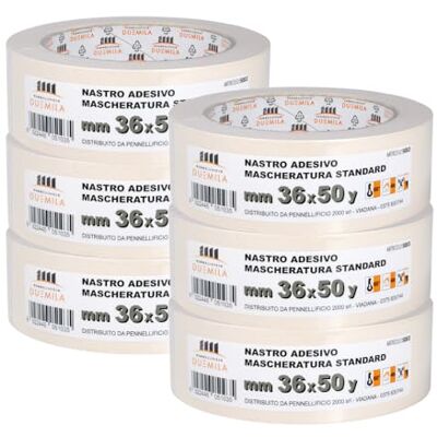 PENNELLIFICIO 2000 Set med 6 maskerings- och pappersband för målning, utan rester, fläckborttagning, mått 36 mm x 45 m – Made in Italy PENNELLIFICIO 2000 Set med 6 maskerings- och pappersband för målning, utan rester, fläckborttagning, mått 36 mm x 45 m – Made in Italy