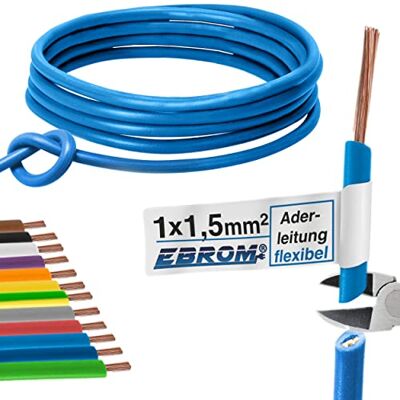 EBROM Kabelkabel – enkel laddare flexibel 1,5 mm2 – PVC-kabel – H07V-K 1,5 mm² – färg: ljusblå – många längder finns i steg om 5 meter, din längd: 20 m EBROM Kabelkabel – enkel laddare flexibel 1,5 mm2 – PVC-kabel – H07V-K 1,5 mm² – färg: ljusblå – många längder finns i steg om 5 meter, din längd: 20 m
