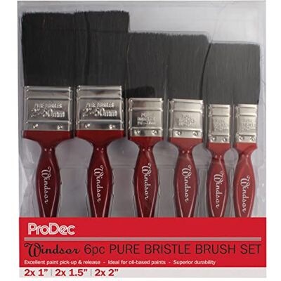 ProDec 6-delar Windsor Trade Professional Pure Bristle Paint Brush Brush Set för målning med emulsions-, glans- och satinfärger på väggar, tak, trä och metall, innehåller 2x 1, 2x 1,5, 2x 2 penslar ProDec 6-delar Windsor Trade Professional Pure Bristle Paint Brush Brush Set för målning med emulsions-, glans- och satinfärger på väggar, tak, trä och metall, innehåller 2x 1, 2x 1,5, 2x 2 penslar