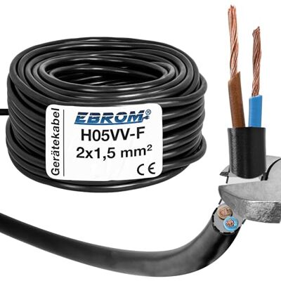 EBROM Plastslangledning rund, kabel, strömkabel, kabel, enhetskabel H05VV-F 2 x 1,5 mm² färg: svart – Många längder i steg om 5 meter upp till 200 meter 2 x 1,5 mm2, din kabellängd: 5 meter EBROM Plastslangledning rund, kabel, strömkabel, kabel, enhetskabel H05VV-F 2 x 1,5 mm² färg: svart – Många längder i steg om 5 meter upp till 200 meter 2 x 1,5 mm2, din kabellängd: 5 meter