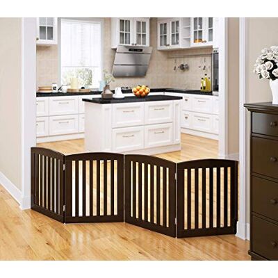 PAWLAND Fristående hopfällbar husdjursgrind för hundar, 61 cm 4 paneler steg över staket, hundgrind för huset, dörröppning, trappor, extra bred (Espresso, 61 cm höjd – 4 paneler) PAWLAND Fristående hopfällbar husdjursgrind för hundar, 61 cm 4 paneler steg över staket, hundgrind för huset, dörröppning, trappor, extra bred (Espresso, 61 cm höjd – 4 paneler)