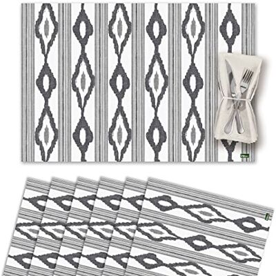 Vilber , Uppsättning av 4 individuella Vinyl Satter Tvättbara, Vattentäta, Anti-Fläck, Anti-Slider, Non-Stick och Värmebeständig Ikat-Mallorca stil, Kepsy. Grå. MAHON Vilber , Uppsättning av 4 individuella Vinyl Satter Tvättbara, Vattentäta, Anti-Fläck, Anti-Slider, Non-Stick och Värmebeständig Ikat-Mallorca stil, Kepsy. Grå. MAHON