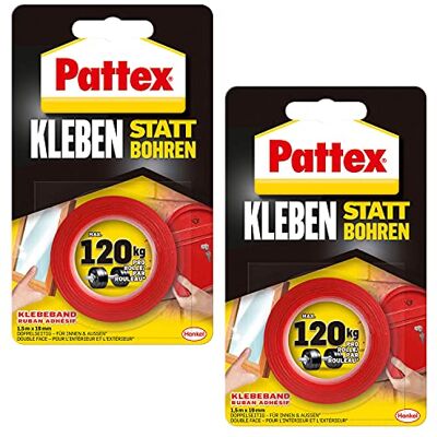 Pattex Limning istället för borrningstejp, extra stark dubbelsidig tejp, dubbeltejp för monteringsarbeten inomhus och utomhus, väggmontering utan borrning, värdepaket med 2 stycken, 9H PXMT2X Pattex Limning istället för borrningstejp, extra stark dubbelsidig tejp, dubbeltejp för monteringsarbeten inomhus och utomhus, väggmontering utan borrning, värdepaket med 2 stycken, 9H PXMT2X