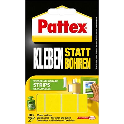 Pattex lim istället för borrremsor, dubbelsidig tejp, kan tas bort, 12 x 10 stycken Pattex lim istället för borrremsor, dubbelsidig tejp, kan tas bort, 12 x 10 stycken