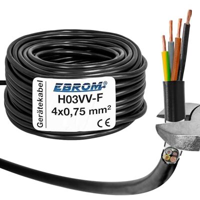 EBROM Plastslangledning rund, LED-kabel, strömkabel, enhetskabel H03VV-F 4 x 0,75 mm² färg: svart, många längder i steg om 5 m upp till 250 meter 4 G0,75 mm2, din kabellängd: 25 meter EBROM Plastslangledning rund, LED-kabel, strömkabel, enhetskabel H03VV-F 4 x 0,75 mm² färg: svart, många längder i steg om 5 m upp till 250 meter 4 G0,75 mm2, din kabellängd: 25 meter