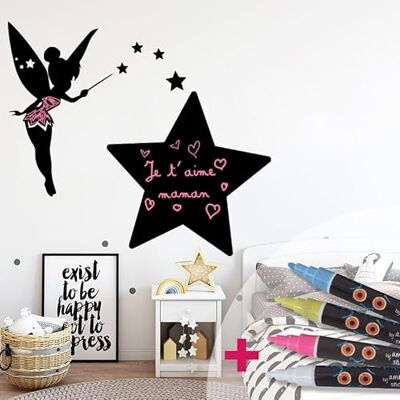 Ambiance Sticker Svart målning skiffer självhäftande väggklistermärken drömmande älva H 95 x B 105 cm + 4 flytande kritor Ambiance Sticker Svart målning skiffer självhäftande väggklistermärken drömmande älva H 95 x B 105 cm + 4 flytande kritor
