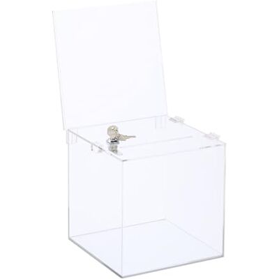 Relaxdays Losbox, akryl, låsbar, bladinsats, fällbart lock, HBT: 40,5 x 21 x 25 cm, donationslåda, transparent Relaxdays Losbox, akryl, låsbar, bladinsats, fällbart lock, HBT: 40,5 x 21 x 25 cm, donationslåda, transparent