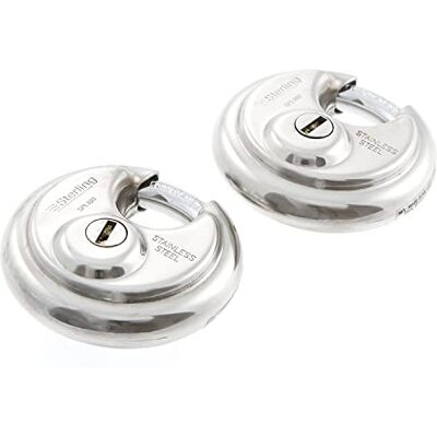 Sterling SPL200 Stängd bygelskiva hänglås med rostfritt stål kropp, 70 mm, set med 2 Sterling SPL200 Stängd bygelskiva hänglås med rostfritt stål kropp, 70 mm, set med 2