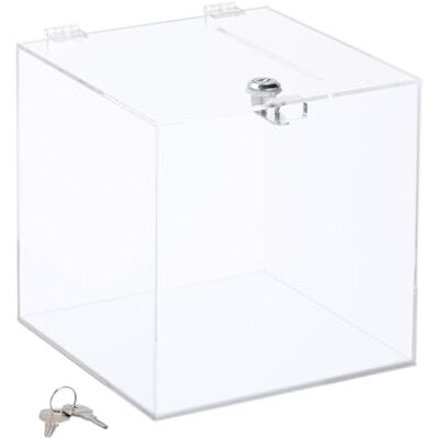 Relaxdays Losbox, akryl, låsbar, 2 nycklar, vikbart lock, H x B x D: 20 x 20 x 20 cm, donlåda, transparent Relaxdays Losbox, akryl, låsbar, 2 nycklar, vikbart lock, H x B x D: 20 x 20 x 20 cm, donlåda, transparent