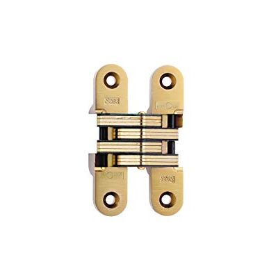 SOSS Mortise Mount Invisible Ginge med 4 hål, Zink, satin mässing finish, 4-5/8" bladhöjd, 1 cm bladbredd, 1 cm x 7/16 tum bladtjocklek, #14 x 1-1/2 tum skruvstorlek SOSS Mortise Mount Invisible Ginge med 4 hål, Zink, satin mässing finish, 4-5/8" bladhöjd, 1 cm bladbredd, 1 cm x 7/16 tum bladtjocklek, #14 x 1-1/2 tum skruvstorlek