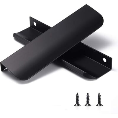 Satanga Edge svart fingerdrag för skåp kök dold låda drag aluminium platt dold baksida montering dörrhandtag för hemmet 5-pack modern 15 cm total längd enkel installation Satanga Edge svart fingerdrag för skåp kök dold låda drag aluminium platt dold baksida montering dörrhandtag för hemmet 5-pack modern 15 cm total längd enkel installation