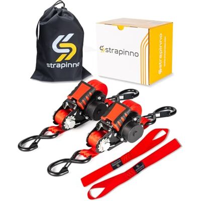 Strapinno Indragbara spärrremmar – 2,5 cm x 3,7 m kraftiga förbindningar, 800 kg brythållfasthet vardera, S-krokar med säkerhetsklämma, automatisk återdragning, för motorcykel, båt, kajak och last (2) Strapinno Indragbara spärrremmar – 2,5 cm x 3,7 m kraftiga förbindningar, 800 kg brythållfasthet vardera, S-krokar med säkerhetsklämma, automatisk återdragning, för motorcykel, båt, kajak och last (2)
