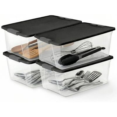 Homz 15-quart klar plast stapelbar förvaringsbehållare organiseringskorg med grått snäpplås lås lås för hem och kontor organisation (4-pack) Homz 15-quart klar plast stapelbar förvaringsbehållare organiseringskorg med grått snäpplås lås lås för hem och kontor organisation (4-pack)