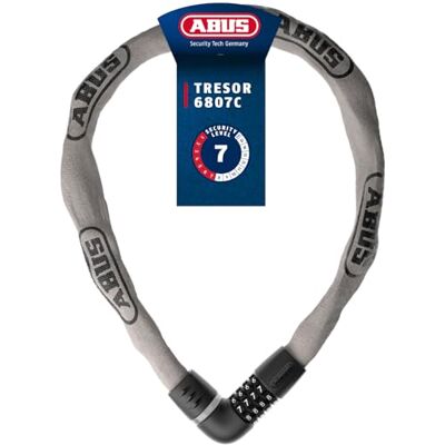 ABUS Kedjelås kassaskåp 6807C, längd 110 cm, grå Cykellås med bekväm stängningsmekanism, 7 mm fyrkantig kedja, 4-siffrig nummerkod, skanningsskydd ABUS Kedjelås kassaskåp 6807C, längd 110 cm, grå Cykellås med bekväm stängningsmekanism, 7 mm fyrkantig kedja, 4-siffrig nummerkod, skanningsskydd