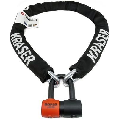 KRASER KR50150 Hänglås Säkerhetskedja Motorcykel Skivlås SRA-godkänd Uppsättning Stöldskydd Hänglås Mini U Solid Ø18 + 13,5 mm 150 cm Kedja, Kraftig Säkerhet. KRASER KR50150 Hänglås Säkerhetskedja Motorcykel Skivlås SRA-godkänd Uppsättning Stöldskydd Hänglås Mini U Solid Ø18 + 13,5 mm 150 cm Kedja, Kraftig Säkerhet.