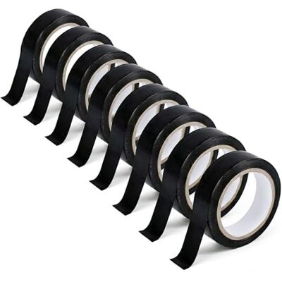 Carehabi 10 rullar isoleringstejp, svart (15,5 mm x 10 m) – vattentätt PVC-elbandsset – självhäftande, elastiskt och värmebeständigt – professionell tejp för isolering, reparation och buntning av Carehabi 10 rullar isoleringstejp, svart (15,5 mm x 10 m) – vattentätt PVC-elbandsset – självhäftande, elastiskt och värmebeständigt – professionell tejp för isolering, reparation och buntning av