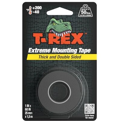 T-REX Tejp Extreme Hold Heavy Duty dubbelsidig monteringstejp svart, rymmer upp till 22,7 kg, 25 mm x 1,5 m T-REX Tejp Extreme Hold Heavy Duty dubbelsidig monteringstejp svart, rymmer upp till 22,7 kg, 25 mm x 1,5 m