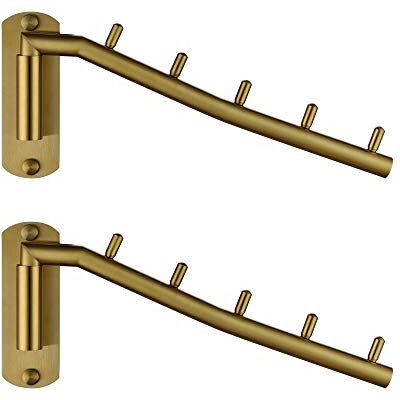JQK Hopfällbar klädhängare ställ, rostfritt stål svängarm krok hållare, kläder hängande system torkskåp förvaring organisatör borstad guld väggmontering 2-pack, SHR100-BG-P2 JQK Hopfällbar klädhängare ställ, rostfritt stål svängarm krok hållare, kläder hängande system torkskåp förvaring organisatör borstad guld väggmontering 2-pack, SHR100-BG-P2