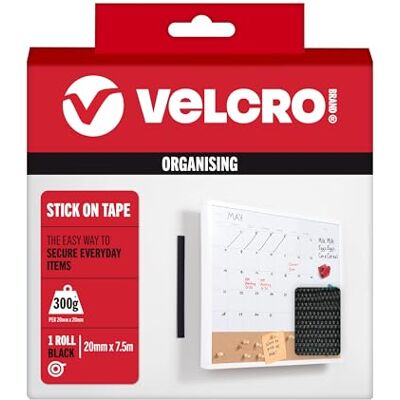 VELCRO Brand VELCRO Märke Självhäftande tejp Klipp-till-längd stark krok och ögla självhäftande tejp perfekt för rumsinredning och hem, kontor, garage användning Svart 20 mm x 7,5 m VELCRO Brand VELCRO Märke Självhäftande tejp Klipp-till-längd stark krok och ögla självhäftande tejp perfekt för rumsinredning och hem, kontor, garage användning Svart 20 mm x 7,5 m