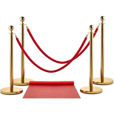 Zink Red Carpet Bundle 4 STK 90 CM rostfritt stål guldstolpar med 1,5 M sammetsrep för fester, fotobås och bröllop, teatrar, etc. Zink Red Carpet Bundle 4 STK 90 CM rostfritt stål guldstolpar med 1,5 M sammetsrep för fester, fotobås och bröllop, teatrar, etc.