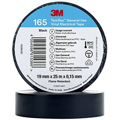 Temflex 3M Vinyl elektrisk tejp 165, svart, 19 mm x 25 m, 10 rulle paket Temflex 3M Vinyl elektrisk tejp 165, svart, 19 mm x 25 m, 10 rulle paket