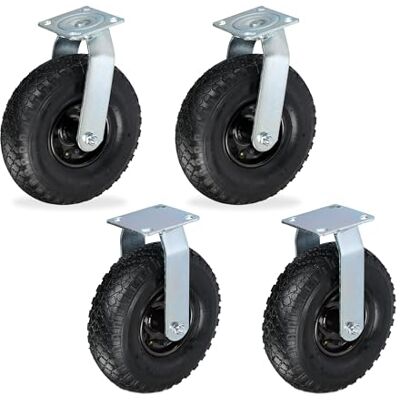 Relaxdays 2 x fasta och 2 x svängbara hjul set med pneumatiska däck, 3,00-4, kraftig, transport 120 kg, svart Relaxdays 2 x fasta och 2 x svängbara hjul set med pneumatiska däck, 3,00-4, kraftig, transport 120 kg, svart