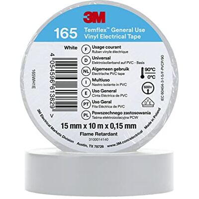 Temflex 3M Vinyl elektrisk tejp 165, vit, 15 mm x 10 m, 100 rullar/fodral Temflex 3M Vinyl elektrisk tejp 165, vit, 15 mm x 10 m, 100 rullar/fodral