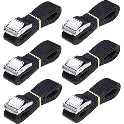 Cleantt 6-pack spännremmar ner remmar tung damm last knyt ner svarta nylonremmar med zinklegering lås 2,0 m (svart, 2 m x 25 mm) Cleantt 6-pack spännremmar ner remmar tung damm last knyt ner svarta nylonremmar med zinklegering lås 2,0 m (svart, 2 m x 25 mm)