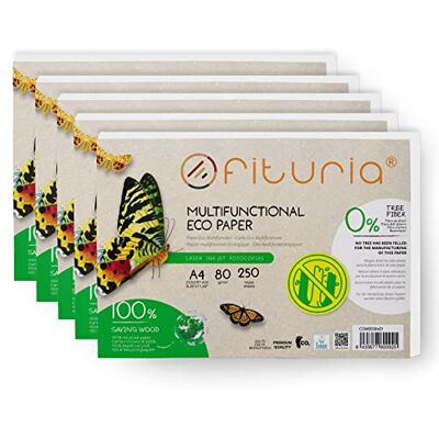 OFITURIA 80 g A4 återvunnet papper, 250 ark, 100% återvunnet papper, återvunnet papperspaket med DIN A4-ark, naturlig färg lämplig för laser- och bläckstråleskrivare – (5-pack) OFITURIA 80 g A4 återvunnet papper, 250 ark, 100% återvunnet papper, återvunnet papperspaket med DIN A4-ark, naturlig färg lämplig för laser- och bläckstråleskrivare – (5-pack)