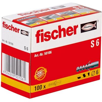 fischer S 6 – Expansionspluggar med 2-vägs spridning för fastsättning av rörelsedetektorer, brevlådor i betong, helsten, natursten och mycket mer. – 100 stycken – artikelnr. 50106 fischer S 6 – Expansionspluggar med 2-vägs spridning för fastsättning av rörelsedetektorer, brevlådor i betong, helsten, natursten och mycket mer. – 100 stycken – artikelnr. 50106