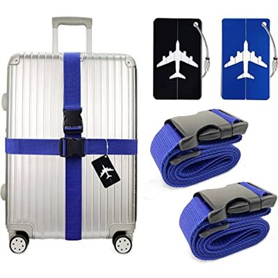 Vecibel Bagageetikett set – 2 stycken bagagebälte bagagelapp med adressskylt bagageband iögonfallande justerbar halkfri bagagetejp för att stänga resväskorna när du reser Vecibel Bagageetikett set – 2 stycken bagagebälte bagagelapp med adressskylt bagageband iögonfallande justerbar halkfri bagagetejp för att stänga resväskorna när du reser