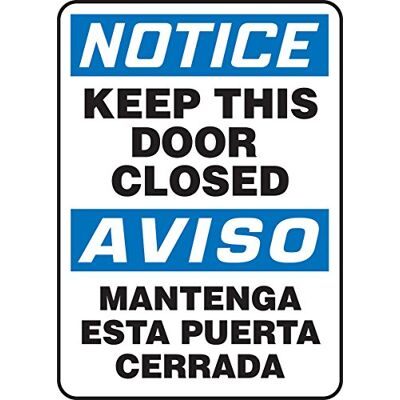 Accuform SBMABR825VA spansk tvåspråkig aluminiumskylt, legenden "NOTERA HÅLL DENNA DÖRR STÄNGD/AVISO MANTENGA ESTA PUERTA CERRADA", 35,5 cm längd x 25,4 cm bredd, blå/svart på vitt Accuform SBMABR825VA spansk tvåspråkig aluminiumskylt, legenden "NOTERA HÅLL DENNA DÖRR STÄNGD/AVISO MANTENGA ESTA PUERTA CERRADA", 35,5 cm längd x 25,4 cm bredd, blå/svart på vitt