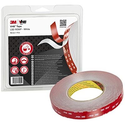3M VHB LSE-110WF Dubbelsidig självhäftande tejp kraft – ger vidhäftning till plast som polypropen, TPO, TPE, och kompositmaterial utan primer – 19 mm x 11 m, tjocklek 1,1 mm, vit (1 rulle) 3M VHB LSE-110WF Dubbelsidig självhäftande tejp kraft – ger vidhäftning till plast som polypropen, TPO, TPE, och kompositmaterial utan primer – 19 mm x 11 m, tjocklek 1,1 mm, vit (1 rulle)