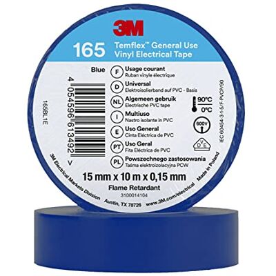 3M Temflex Vinyl elektrisk tejp 165, blå, 15 mm x 10 m, 100 rullar/fodral 3M Temflex Vinyl elektrisk tejp 165, blå, 15 mm x 10 m, 100 rullar/fodral