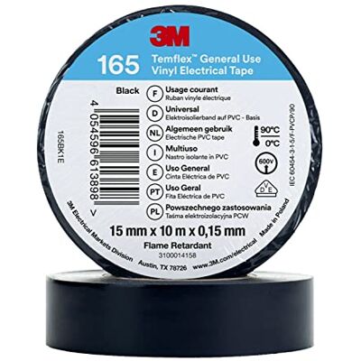 3M Temflex Vinyl elektrisk tejp 165, svart, 15 mm x 10 m, 100 rullar/fodral 3M Temflex Vinyl elektrisk tejp 165, svart, 15 mm x 10 m, 100 rullar/fodral