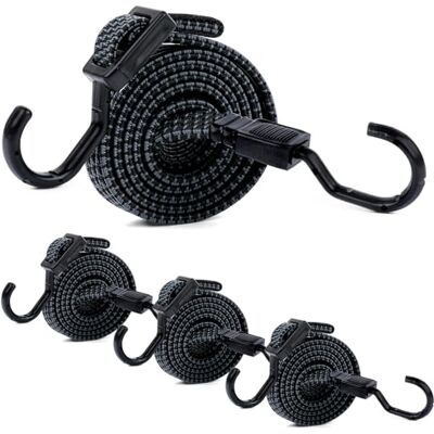 AiQInu Elastisk med kraftiga krokar, 100 cm, justerbara elastiska snören med krok, elastiskt med 1M krok för camping, bagage och resor (svart) AiQInu Elastisk med kraftiga krokar, 100 cm, justerbara elastiska snören med krok, elastiskt med 1M krok för camping, bagage och resor (svart)