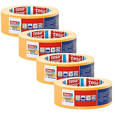 tesa Precisionskrepp 4344 standard 4-pack Professionell målningstejp med tunn pappershållare för exakt maskering och täckning orange 50 m x 38 mm vardera tesa Precisionskrepp 4344 standard 4-pack Professionell målningstejp med tunn pappershållare för exakt maskering och täckning orange 50 m x 38 mm vardera